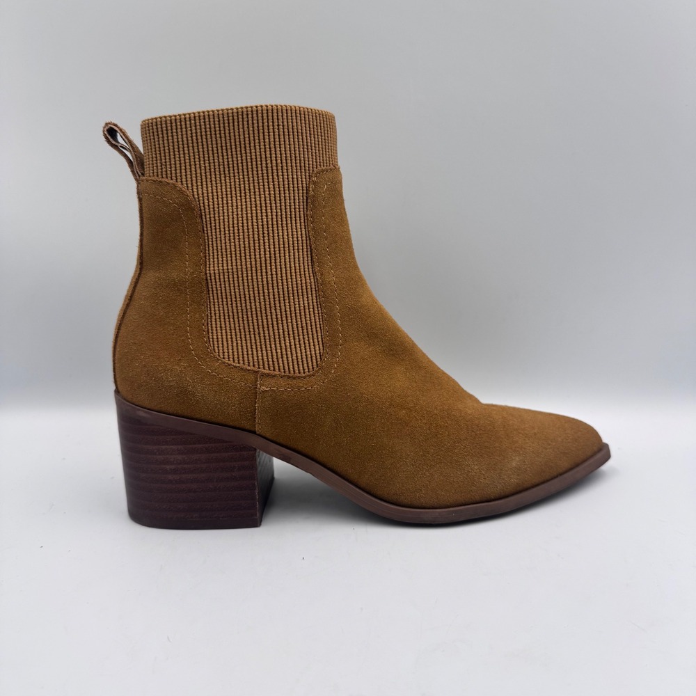 Chelsea & Violet Audrn Brown Suede Pointed Toe Block Heel Ankle Boots 8.5